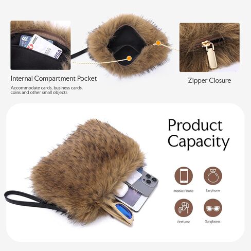 Oweisong Faux Fur Purse for Women Formal Furry Evening Clutch Plush Fluffy Shoulder Bag Wristlet Handbag in Saudi Arabia