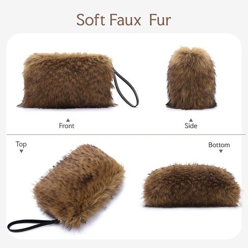 Oweisong Faux Fur Purse for Women Formal Furry Evening Clutch Plush Fluffy Shoulder Bag Wristlet Handbag in Saudi Arabia