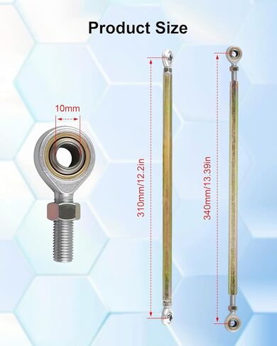 2pcs Golden Hole Adjustable Steering Shaft Tie Rod Ball Joint 310mm-340mm 10mm Hole, Fit For DIY Mini Bike ATV Go Kart Moped Scooter Quad Off Road Steering Column Steering Suspension in Saudi Arabia