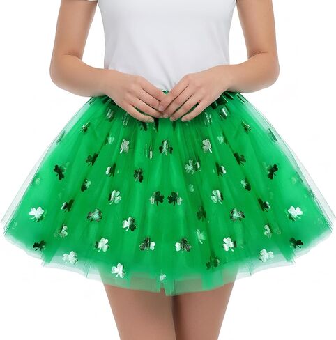 Womens St. Patrick's Day Tutu Skirt 4 Layered Green Tulle Skirt with Lined for Adult and Teens in Saudi Arabia