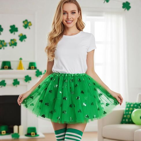 Womens St. Patrick's Day Tutu Skirt 4 Layered Green Tulle Skirt with Lined for Adult and Teens in Saudi Arabia