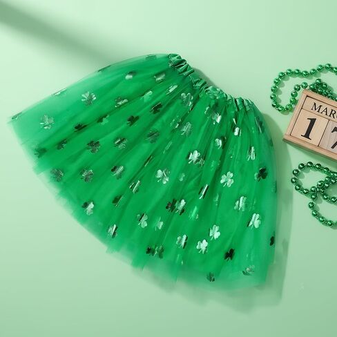 Womens St. Patrick's Day Tutu Skirt 4 Layered Green Tulle Skirt with Lined for Adult and Teens in Saudi Arabia