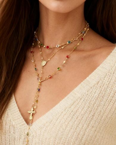 Long Gold Cross Necklaces for Women Colorful Crystal Gemstone Y Shaped Necklaces Layered Rhinestone Gold Cross Pendant Clavicle Neck-lace Wedding Party Prom Jewelry Accessories Gifts for Her in Saudi Arabia