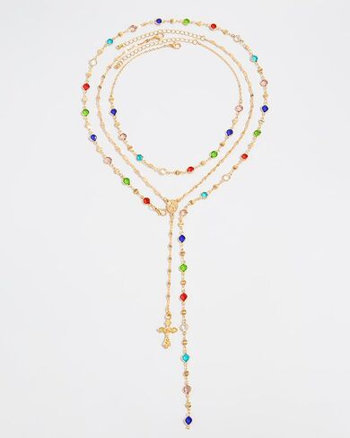 Long Gold Cross Necklaces for Women Colorful Crystal Gemstone Y Shaped Necklaces Layered Rhinestone Gold Cross Pendant Clavicle Neck-lace Wedding Party Prom Jewelry Accessories Gifts for Her in Saudi Arabia