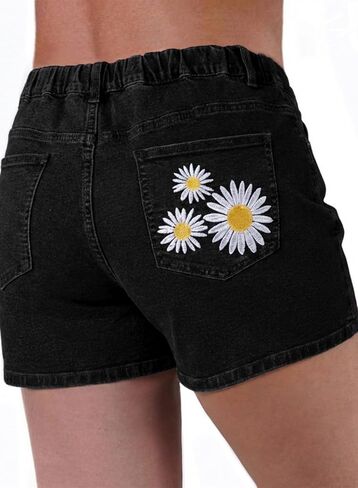 Eytino Womens Plus Size Jean Shorts High Waisted Stretchy Daisy Embroidered Denim Shorts with Pockts(1X-5X) in Saudi Arabia