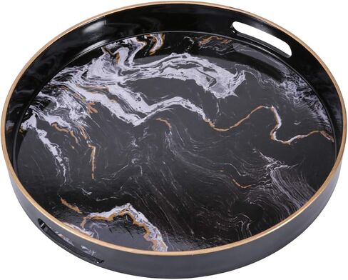 Zosenley Round Decorative Tray, Marbling Plastic Tray with Handles, Modern Vanity Tray and Serving Tray for Ottoman, Coffee Table, Kitchen and Bathroom, Size 13" (Moroccan) in Kuwait