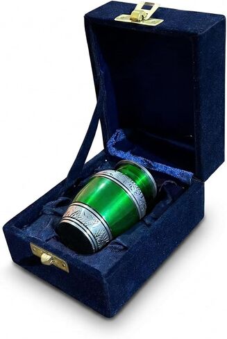 Small Urns Mini urns Small Cremation Urn in Green & Black Funeral Urn for Pet or Human Ashes urn for Memories Miniature urn Funeral Small Urn Decorative urns Mini URNS with Velvet Box in Kuwait
