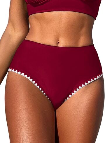 ZAFUL Women High Waisted Bikini Bottoms Retro Basic Full Coverage Color Block Bikini Tankini Swimsuit Briefs in Saudi Arabia