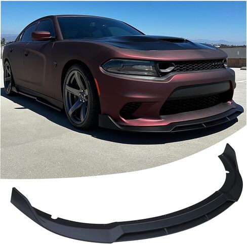 WildWell Front Bumper Lip Splitter لـ 2015-2024 دودج تشارجر SRT Hellcat Scat Pack Daytona RT، طقم الجسم الأمامي لسبويلر الهواء الذقن غير واسع الجسم باللون الأسود غير اللامع in Kuwait