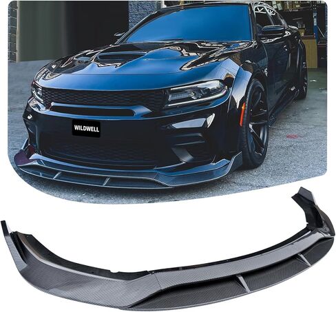 WildWell Front Bumper Lip Splitter لـ 2015-2024 دودج تشارجر SRT Hellcat Scat Pack Daytona RT، طقم الجسم الأمامي لسبويلر الهواء الذقن غير واسع الجسم باللون الأسود غير اللامع in Kuwait