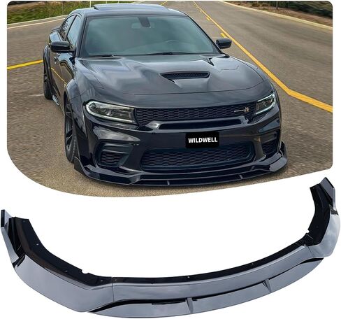 WildWell Front Bumper Lip Splitter لـ 2015-2024 دودج تشارجر SRT Hellcat Scat Pack Daytona RT، طقم الجسم الأمامي لسبويلر الهواء الذقن غير واسع الجسم باللون الأسود غير اللامع in Kuwait