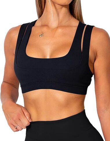 TZLDN Double Layer Sports Bras for Women Padded Push Up Yoga Workout Tank Tops Gym Medium Impact in Saudi Arabia