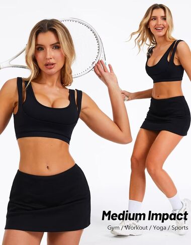 TZLDN Double Layer Sports Bras for Women Padded Push Up Yoga Workout Tank Tops Gym Medium Impact in Saudi Arabia