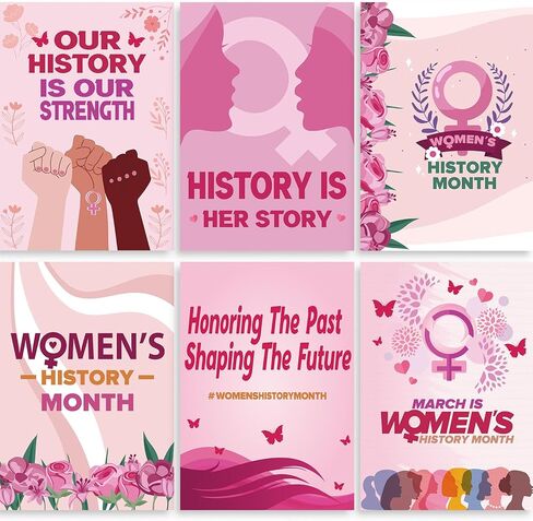 6 Pcs Women's History Month Unframed Posters for Classroom Decorations - Pink Wall Prints - International Women's Day Bulletin Board Set for School, Office, Home & Room in Kuwait