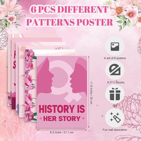 6 Pcs Women's History Month Unframed Posters for Classroom Decorations - Pink Wall Prints - International Women's Day Bulletin Board Set for School, Office, Home & Room in Kuwait