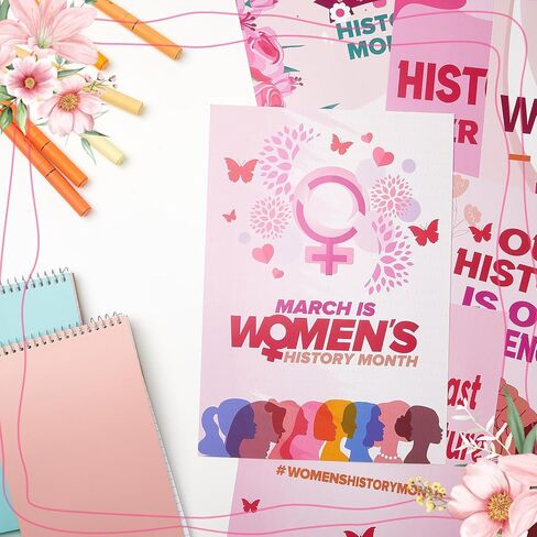 6 Pcs Women's History Month Unframed Posters for Classroom Decorations - Pink Wall Prints - International Women's Day Bulletin Board Set for School, Office, Home & Room in Kuwait