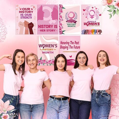 6 Pcs Women's History Month Unframed Posters for Classroom Decorations - Pink Wall Prints - International Women's Day Bulletin Board Set for School, Office, Home & Room in Kuwait