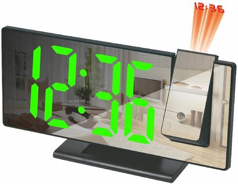 ساعة منبه لسقف غرفة النوم، ساعة رقمية مرآة LED، سطوع 4 مستويات، تعتيم تلقائي، قيلولة بعد الظهر، شاحن USB، أسود in Saudi Arabia