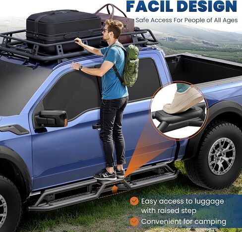 لوحات تشغيل بدرجين بتصميم 6 بوصات قضبان جانبية متوافقة مع دودج رام 1500 Crew Cab 2019-2024، 4 أبواب كاملة الحجم قضبان نيرف (أسود) in Saudi Arabia