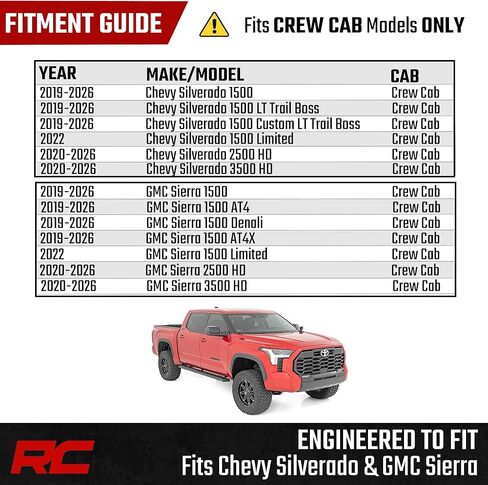 Rough Country BA2 Running Boards for Toyota Tundra CrewMax (2022-2026) - 5" Wide Steel Step Bars, Non-Slip Grip Foot Rails, No-Drill Install, Truck Side Steps in Saudi Arabia