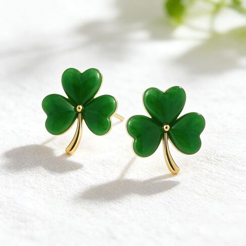 Sonateomber Lucky Green Clover Stud Earrings for Women, Small Cute St Patricks Day Crystal 3 Leaf Shamrock Cartilage Holiday Accessories Fashion Jewelry Gift in Saudi Arabia