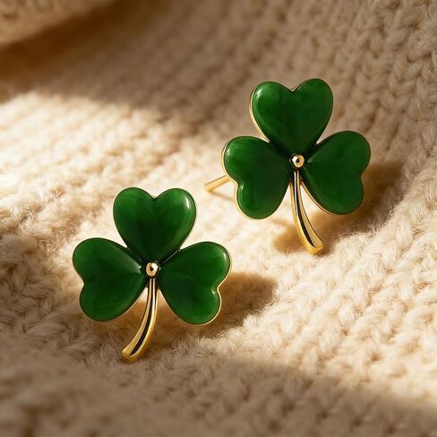 Sonateomber Lucky Green Clover Stud Earrings for Women, Small Cute St Patricks Day Crystal 3 Leaf Shamrock Cartilage Holiday Accessories Fashion Jewelry Gift in Saudi Arabia
