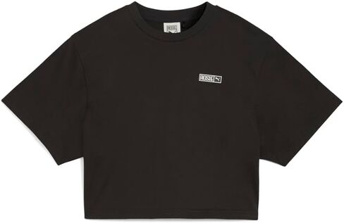 PUMA Womens Rose X Relaxed Logo Crew Neck Short Sleeve Casual Tops Casual - Black in Saudi Arabia
