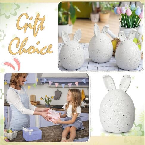 RattanView 3 Pcs Easter Modern Figurine Decoration Speckled Eggs with Bunny Ears White Bunny Statues Neutral Resin Rabbit for Spring Home Table Centerpiece Indoor Living Room Holiday Party Decor in Saudi Arabia