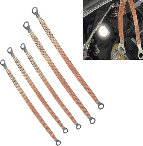 Engine Grounding Strap, Multi-purpose Braided Copper Distribution Box Bridge Jumper, High Temperature Resistant Flexible Cable Tape Set with Connection Terminals, for Most Cars (Gold) in Kuwait
