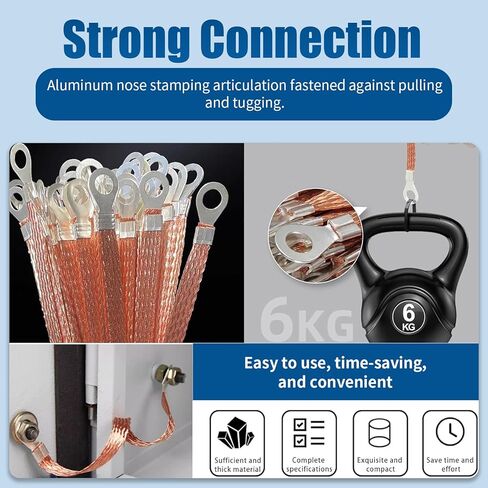 Engine Grounding Strap, Multi-purpose Braided Copper Distribution Box Bridge Jumper, High Temperature Resistant Flexible Cable Tape Set with Connection Terminals, for Most Cars (Gold) in Kuwait