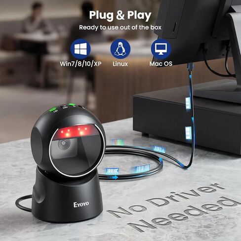 Eyoyo 2D USB Barcode Scanner, Hands-Free Desktop Automatic Omnidirectional QR Code Scanner, Wired Bar Code Reader with 1D 2D Mode Switch Button for Retail, Supermarket, Warehouse, Library, POS Systems in Saudi Arabia