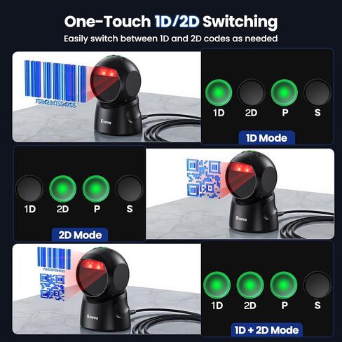Eyoyo 2D USB Barcode Scanner, Hands-Free Desktop Automatic Omnidirectional QR Code Scanner, Wired Bar Code Reader with 1D 2D Mode Switch Button for Retail, Supermarket, Warehouse, Library, POS Systems in Saudi Arabia