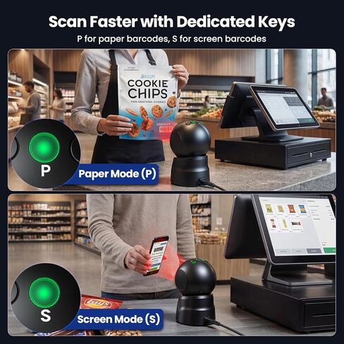 Eyoyo 2D USB Barcode Scanner, Hands-Free Desktop Automatic Omnidirectional QR Code Scanner, Wired Bar Code Reader with 1D 2D Mode Switch Button for Retail, Supermarket, Warehouse, Library, POS Systems in Saudi Arabia