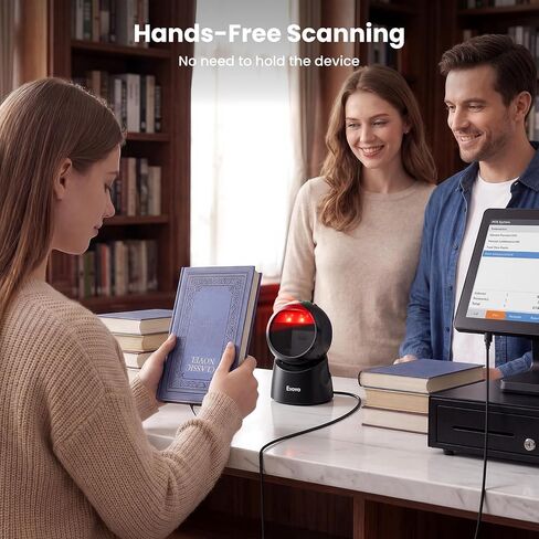 Eyoyo 2D USB Barcode Scanner, Hands-Free Desktop Automatic Omnidirectional QR Code Scanner, Wired Bar Code Reader with 1D 2D Mode Switch Button for Retail, Supermarket, Warehouse, Library, POS Systems in Saudi Arabia
