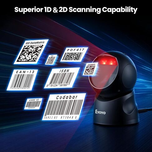 Eyoyo 2D USB Barcode Scanner, Hands-Free Desktop Automatic Omnidirectional QR Code Scanner, Wired Bar Code Reader with 1D 2D Mode Switch Button for Retail, Supermarket, Warehouse, Library, POS Systems in Saudi Arabia