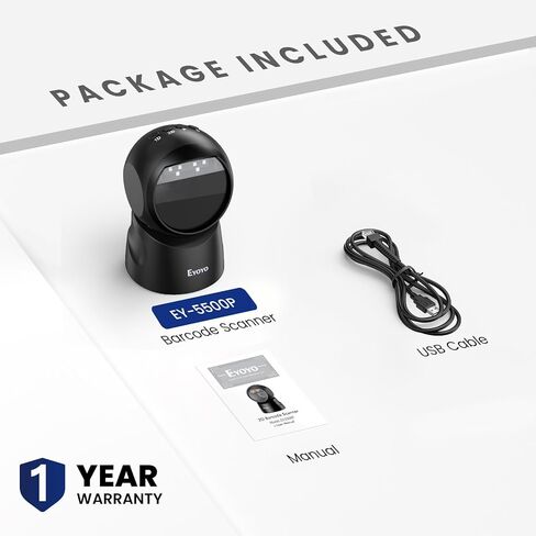 Eyoyo 2D USB Barcode Scanner, Hands-Free Desktop Automatic Omnidirectional QR Code Scanner, Wired Bar Code Reader with 1D 2D Mode Switch Button for Retail, Supermarket, Warehouse, Library, POS Systems in Saudi Arabia