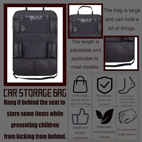 Backseat Car Organizer with Kick Mat Protector and Touch Screen Tablet Holder, Car Seat Storage for Kids, Road Trip Accessories with 9 Pockets, Protects Seats from Dirt and Damage BLACK in Saudi Arabia