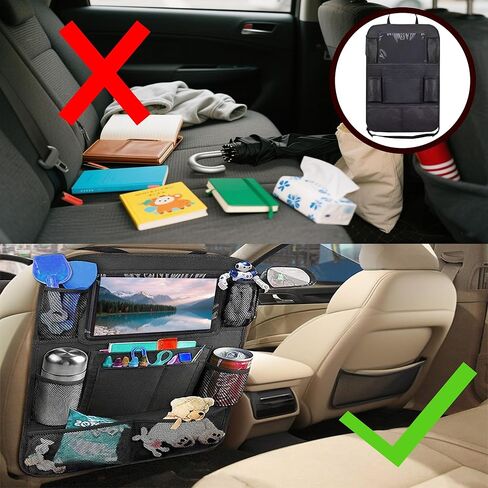 Backseat Car Organizer with Kick Mat Protector and Touch Screen Tablet Holder, Car Seat Storage for Kids, Road Trip Accessories with 9 Pockets, Protects Seats from Dirt and Damage BLACK in Saudi Arabia