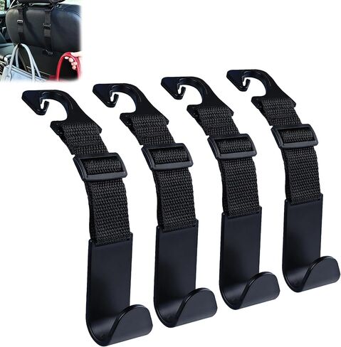 Headrest Hooks for Car Adjustable 4 Pack Vehicle Seat Back Organizer Storage Hanger Holder for Purse Bags Universal Fit Black in Saudi Arabia