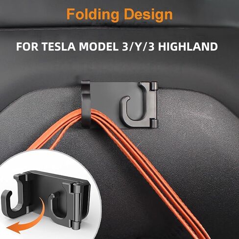 خطافات ظهر المقعد OATSBASF لطراز Tesla 3 Model Y 2017-2024، خطافات قابلة للطي لمسند الرأس وحقيبة السيارة وخطاف أنيق للمقعد الخلفي مصممة لملحقات Tesla Model 3 Y (عبوتان) in Kuwait