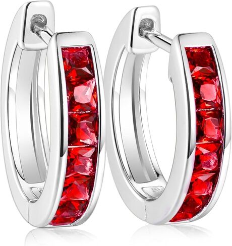 Chunky Emerald Sapphire Ruby Hoop Earrings, Princess or Round Cut, 14k Yellow Gold Plated Sterling Silver Cubic Zirconia Huggie Earings Minimalist Hoops Earrings for Women Wedding Daily Birthday in Kuwait