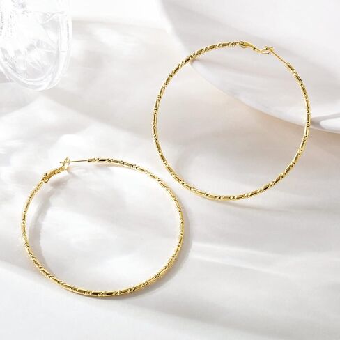 SPOINT Gold Hoop Earrings 14K Gold Hoop Earrings for Women Big Lightweight and Hypoallergenic Extra Large 14 Karat Hoops Earring for Womens Earring 55mm in Saudi Arabia