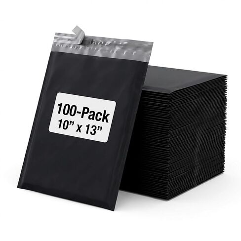 حقائب شحن BOX USA مقاس 25.4 سم × 33.02 سم (عبوة من 100 قطعة) سوداء - مغلفات ذاتية اللصق شديدة التحمل من البوليستر للتغليف والشحن الآمن وبريد الأعمال الصغيرة in Saudi Arabia
