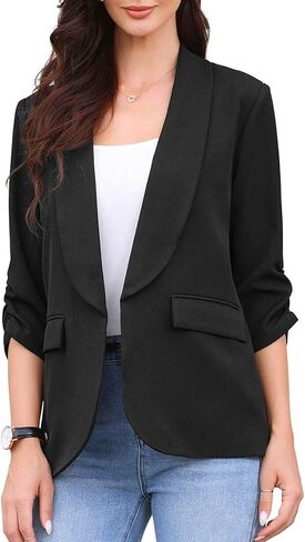 Allegra K Open Front Blazer for Women's Ruched 3/4 Sleeve Shawl Collar Office Dressy Suit Jacket in Kuwait