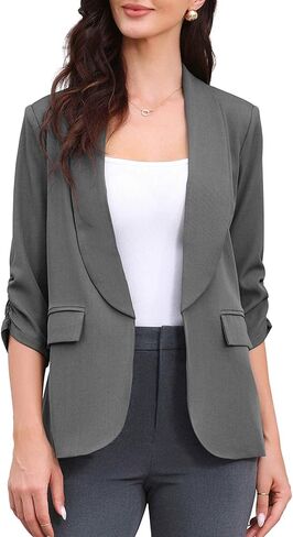 Allegra K Open Front Blazer for Women's Ruched 3/4 Sleeve Shawl Collar Office Dressy Suit Jacket in Saudi Arabia