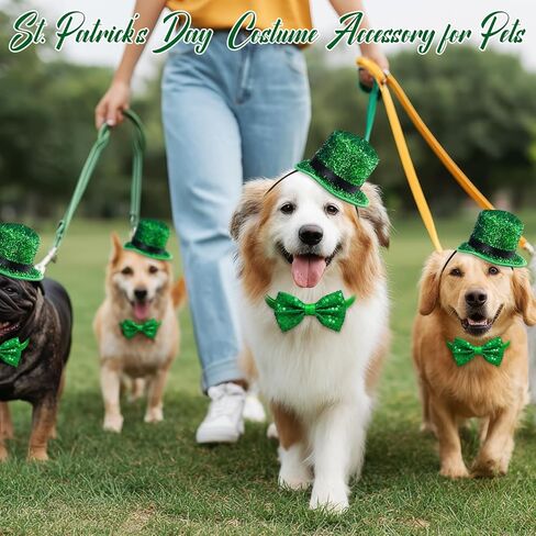 Zeyune 2 Pack St Patrick's Day Costume Set St Patricks Hat Green Sequin Bow Tie Mini Leprechaun Tinsel Top Hat Shamrock Accessories Irish Party Supply Glitter Saint Patricks Outfit for Women Men in Saudi Arabia