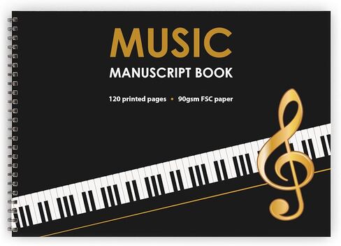 كتاب مخطوطة موسيقية مقاس A4 (8.3 × 11.7 بوصة)، 12 عصا في كل صفحة. 120 صفحة، ورق FSC بوزن 90 جرامًا للمتر المربع. غلاف ويرو (A4 (أفقي)) in Kuwait