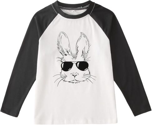 KEKEMI الأولاد عيد الفصح قمصان طفل الأرنب تي شيرت سعيد عيد الفصح الزي مضحك النظارات الشمسية أرنب تيز راجلان كم طويل بلايز الملابس in Kuwait