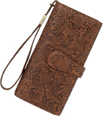Women's Wallet RFID Blocking Vegan Leather Trifold with 3 ID Windows Embossed Floral Long Wristlet Clutch Purse in Saudi Arabia