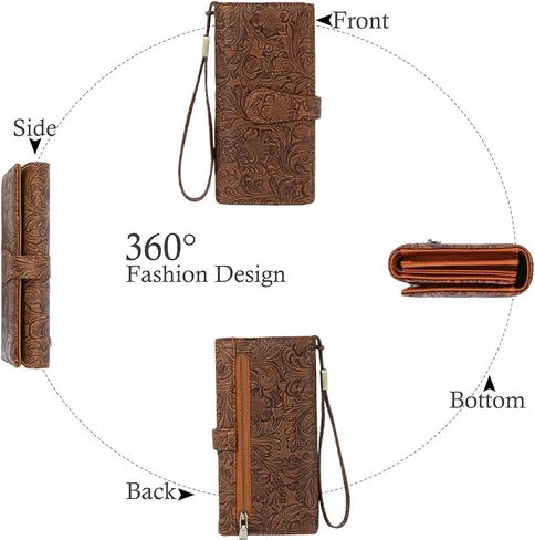 Women's Wallet RFID Blocking Vegan Leather Trifold with 3 ID Windows Embossed Floral Long Wristlet Clutch Purse in Saudi Arabia